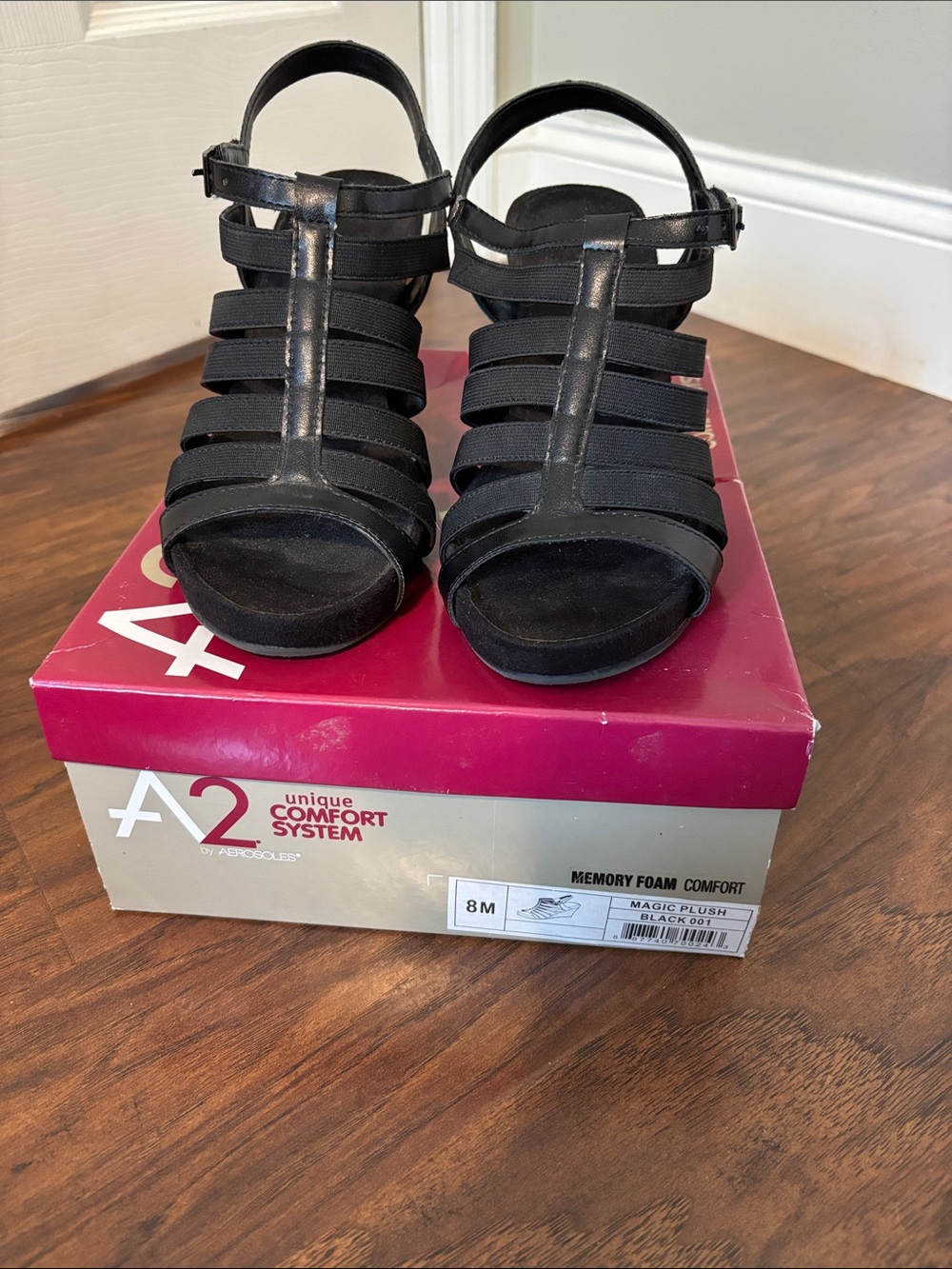 A2 By Aerosoles Black Strappy Memory Foam Heeled Sandals